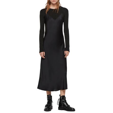 AllSaints Black Kowlo Shine Slip Dress