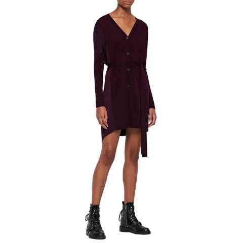 AllSaints Purple Iva Merino Wool Mini Dress