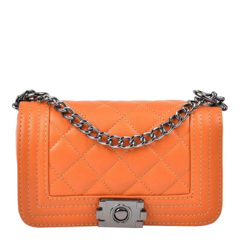 Isabella Rhea Orange Leather Quilted Chain Shoulder Bag