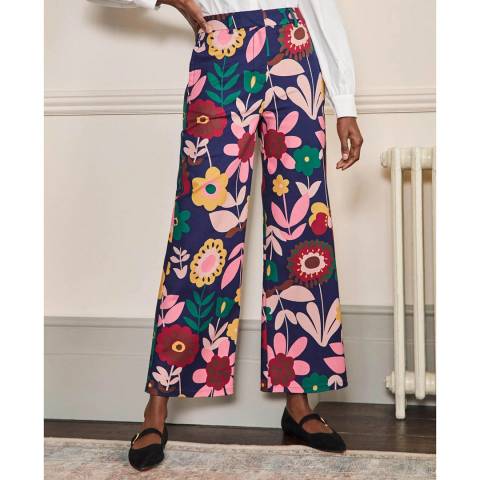 Boden Navy Floral High Waisted Richmond Trousers