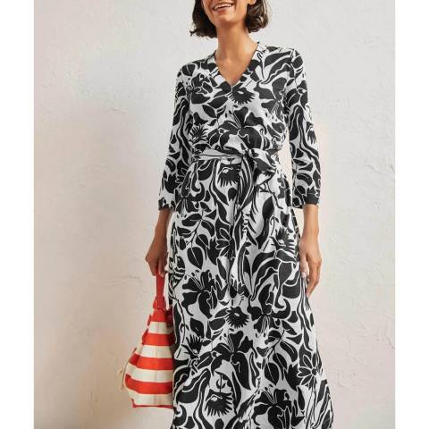 Boden Black Print Jersey Kaftan Midi Dress