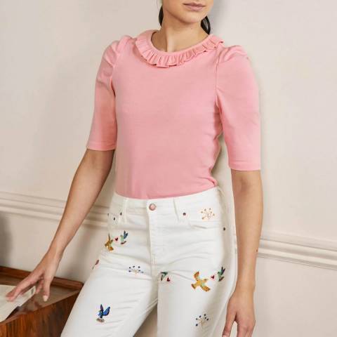 Boden Pink Puff Sleeve Cotton T shirt
