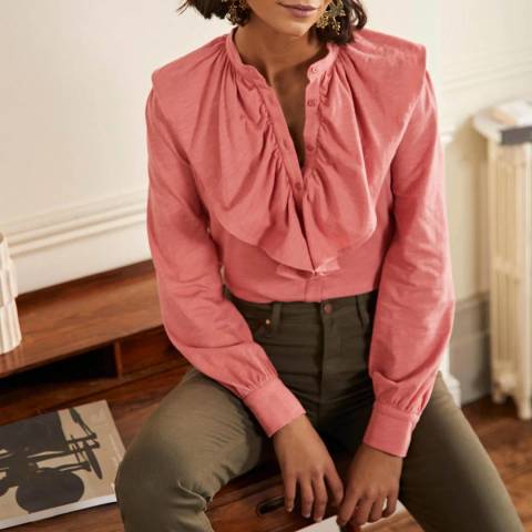 Boden Pink Ruffle Front Jersey Shirt