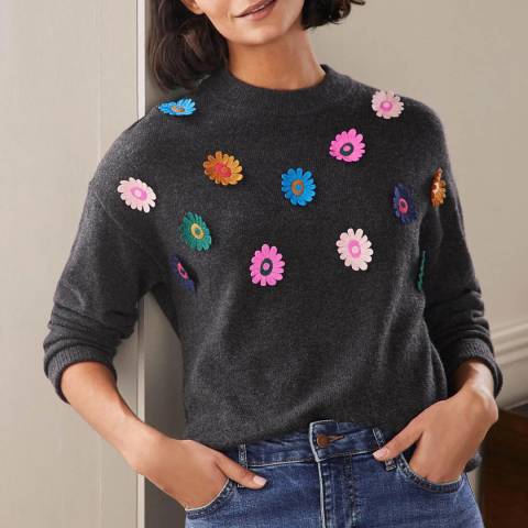 Boden Charcoal Relaxed Embroidered Jumper