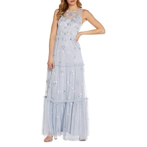 Adrianna Papell Pale Blue Beaded Tiered Dress