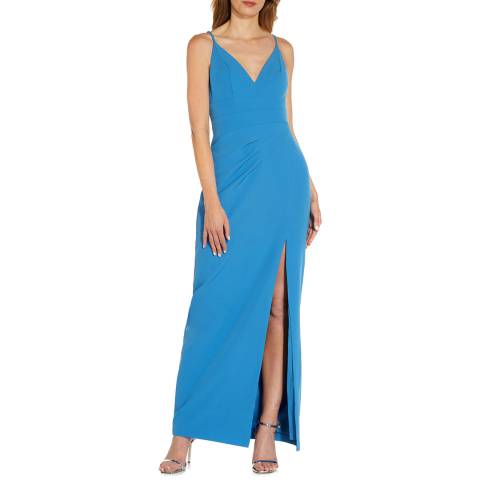 Adrianna Papell Blue V Neck Midi Dress