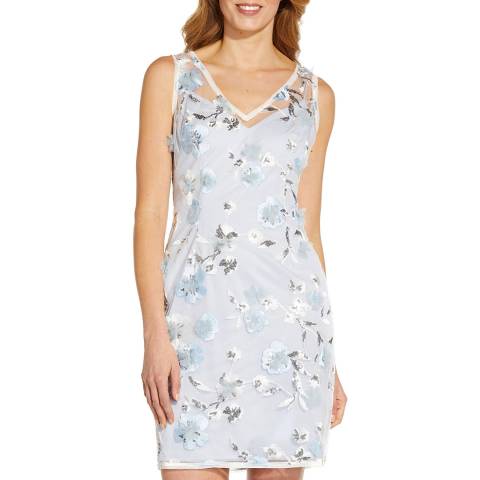 Adrianna Papell Blue Floral Embroidery Dress