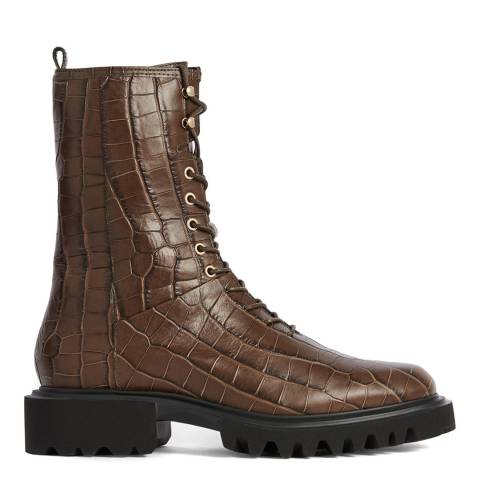 AllSaints Khaki Croc Effect Leather Maren Boots