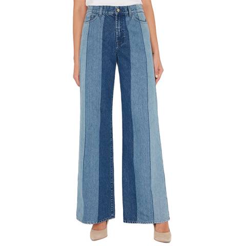 7 For All Mankind Blue Contrast Denim Wide Leg Jeans