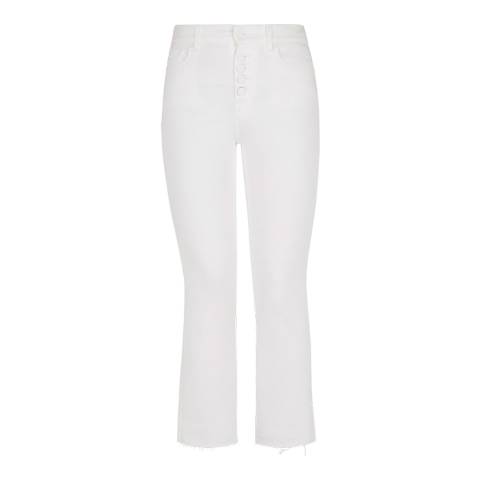 7 For All Mankind White Straight Leg Stretch Cropped Jeans