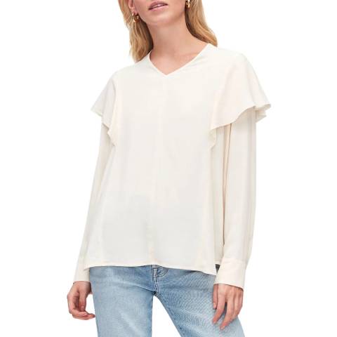 7 For All Mankind White Ruffle Silk Blend Blouse