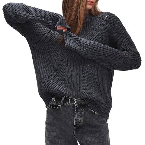 7 For All Mankind Charcoal Pointelle Merino Wool Sweater