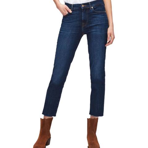 7 For All Mankind Dark Blue Straight Leg Cropped Jeans