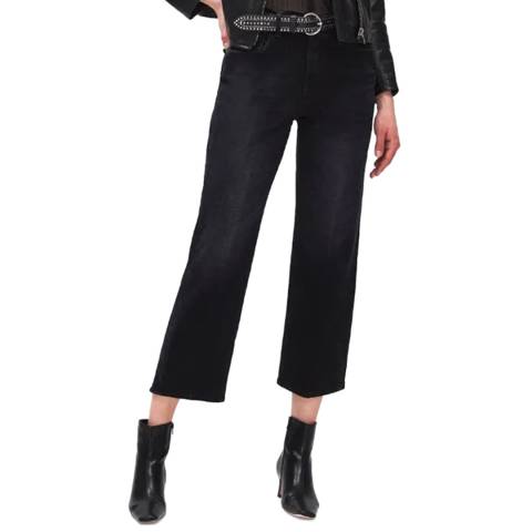7 For All Mankind Black Straight Leg Stretch Cropped Jeans