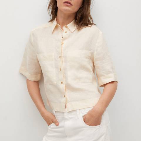 Mango Ecru Cropped Linen Shirt