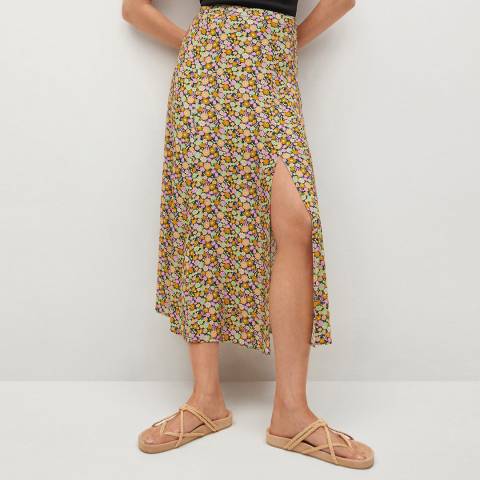 Mango Black Slit Floral Skirt