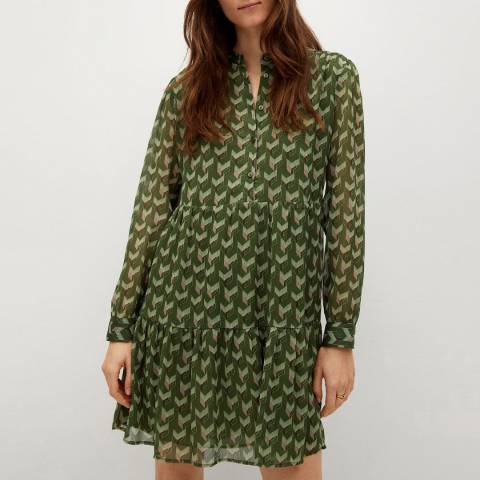 Mango Green Geometric Print Dress