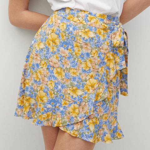 Mango Blue Wrap Floral Mini Skirt