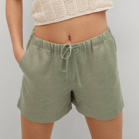 Mango Khaki Linen Shorts