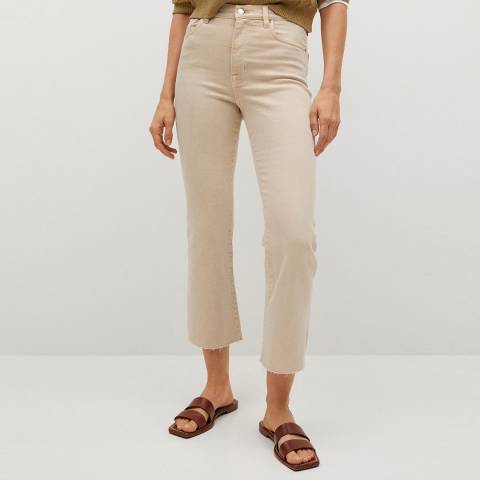 Mango Beige Cropped Flared Cotton Jeans