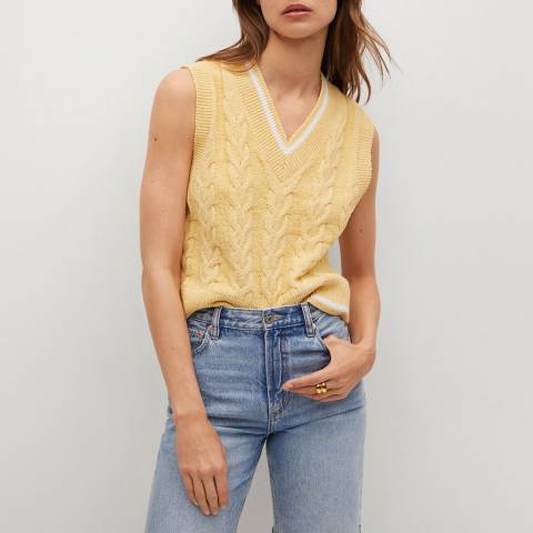 Mango Yellow Cable-Knit Vest