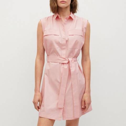Mango Light Pink Belted Cotton Shirt Dress