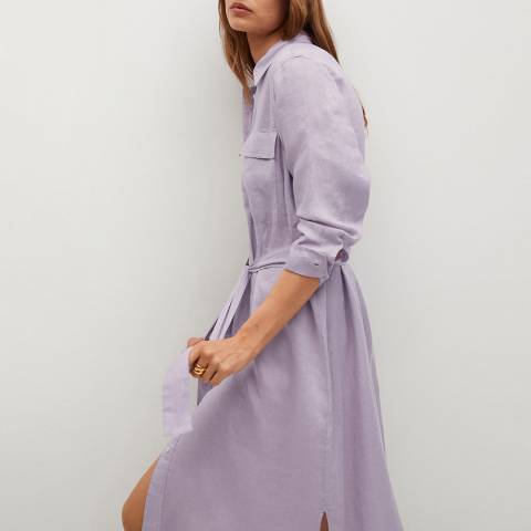 Mango Light/Pastel Purple Linen-Blend Shirt Dress