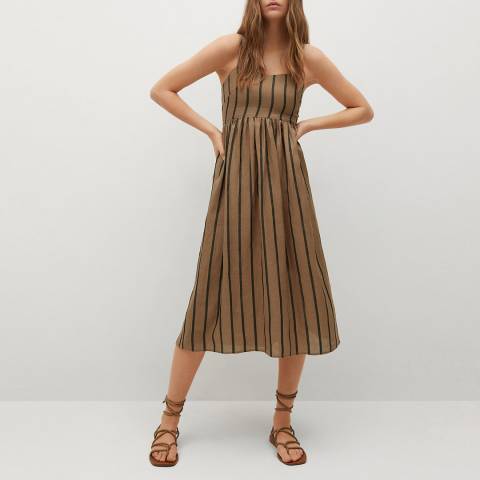 Mango Brown Striped Dress