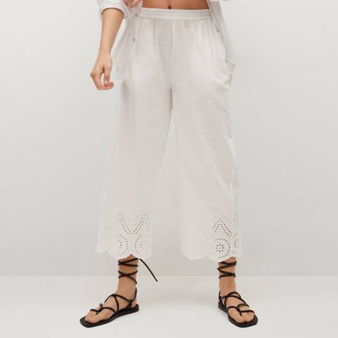Mango White Broderie Cotton Trousers