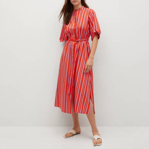 Mango Red Striped Cotton Dress