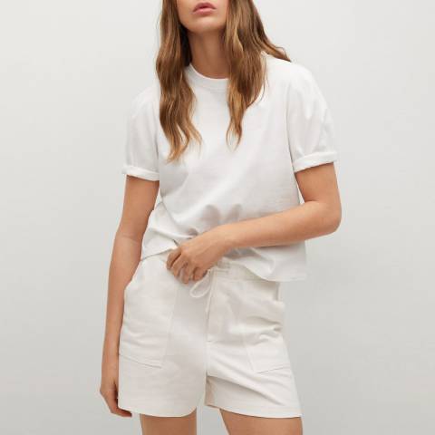 Mango White Puff Sleeve Cotton T-Shirt