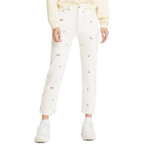 Levi's Cream 501® Embroidered Cropped Jeans