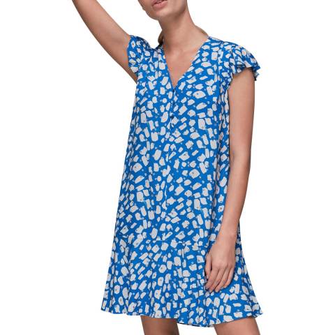WHISTLES Blue Brushmark Daisy Print Dress