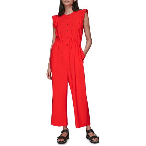 WHISTLES Red Frill Sleeve Button Jumpsuit