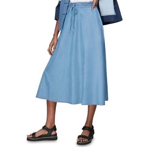 WHISTLES Blue Chambray Denim Midi Skirt