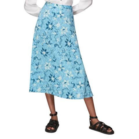 WHISTLES Blue Batik Garland Print Skirt