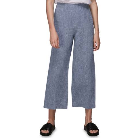WHISTLES Blue Chambray Linen Cropped Trousers
