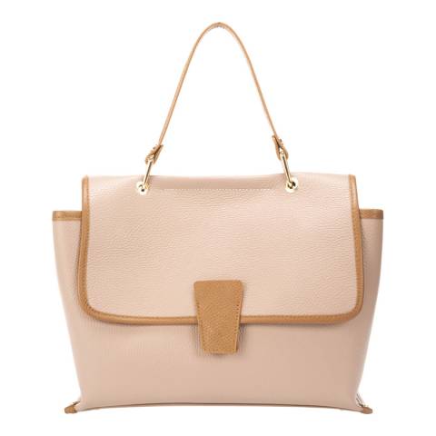 Markese Light Pink/Brown Leather Flap Top Handle Bag