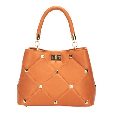 Markese Brown Leather Stud Top Handle Handbag