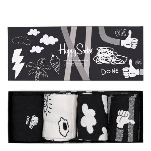Happy Socks Black/White 4-Pack Socks Gift Set