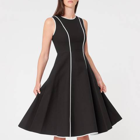 Paule Ka Black/ Cream Cotton Midi Dress