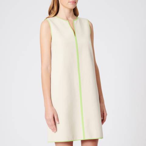 Paule Ka Lime/ Cream V Neck Cotton Dress