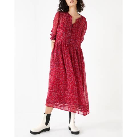 hush Red Floral Pin Tuck Holly Dress