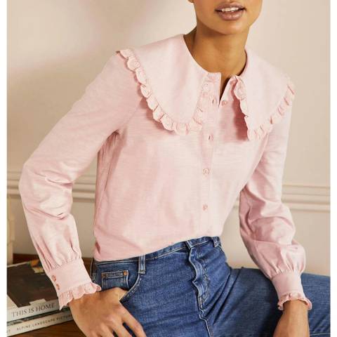 Boden Pink Collared Cotton Jersey Shirt
