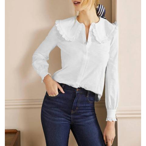 Boden White Collared Cotton Jersey Shirt