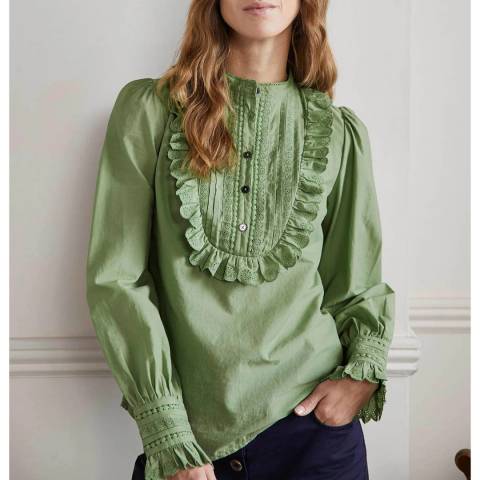 Boden Green Frilly Cotton Blouse