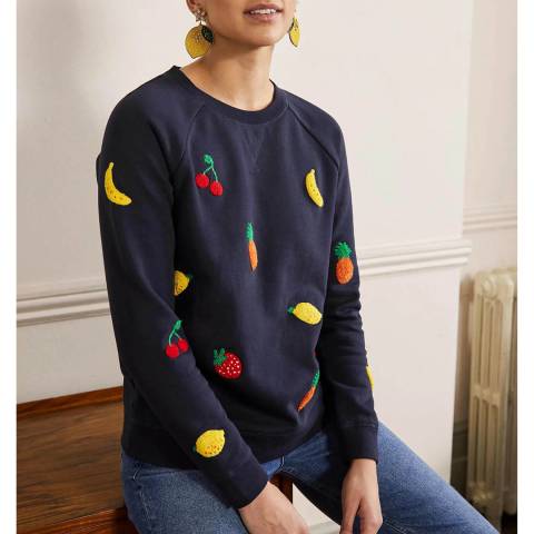 Boden Navy Fruit Detail Cotton Sweatshirt