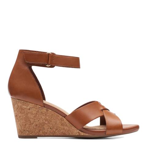 Clarks Tan Leather Margee Gracie Wedge Sandals