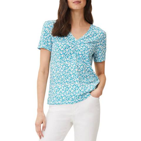 Phase Eight Blue Print Layla Ruched Cotton Top