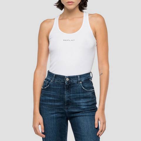 Replay White Ribbed Cami Top